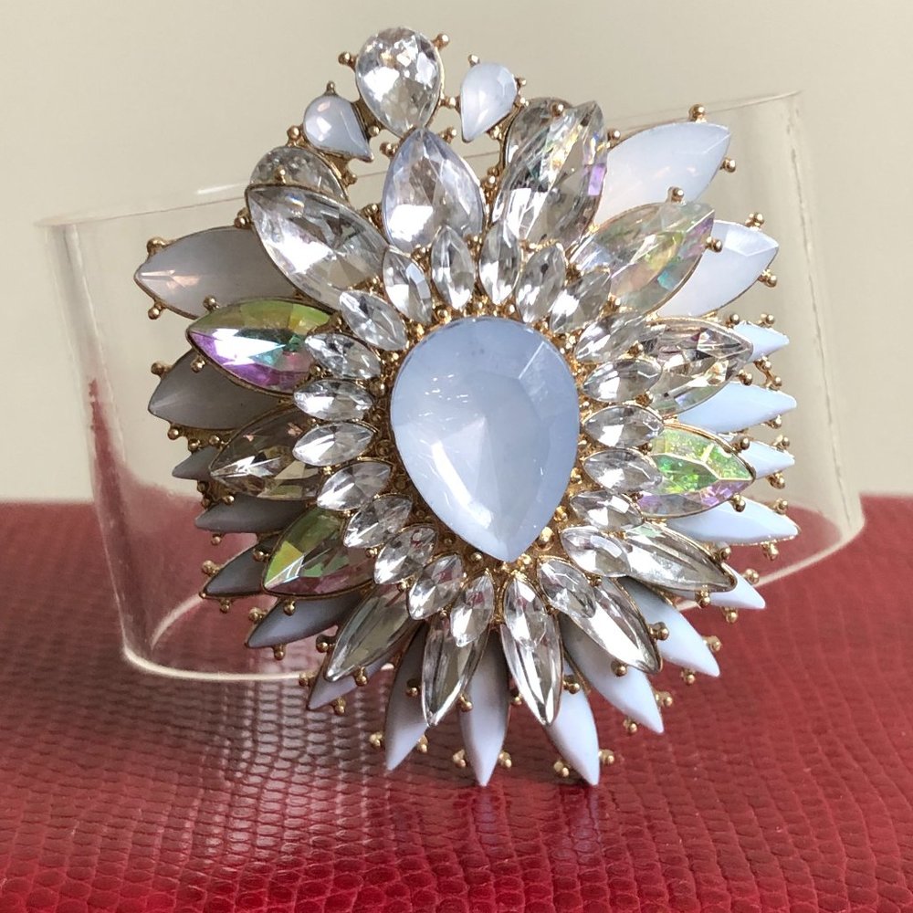 Acrylic Bangle with Faux Moonstone and Rhinestones